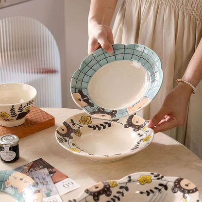 Hand-painted Cute Bear Underglaze Ceramic Tableware Set - Set of 10