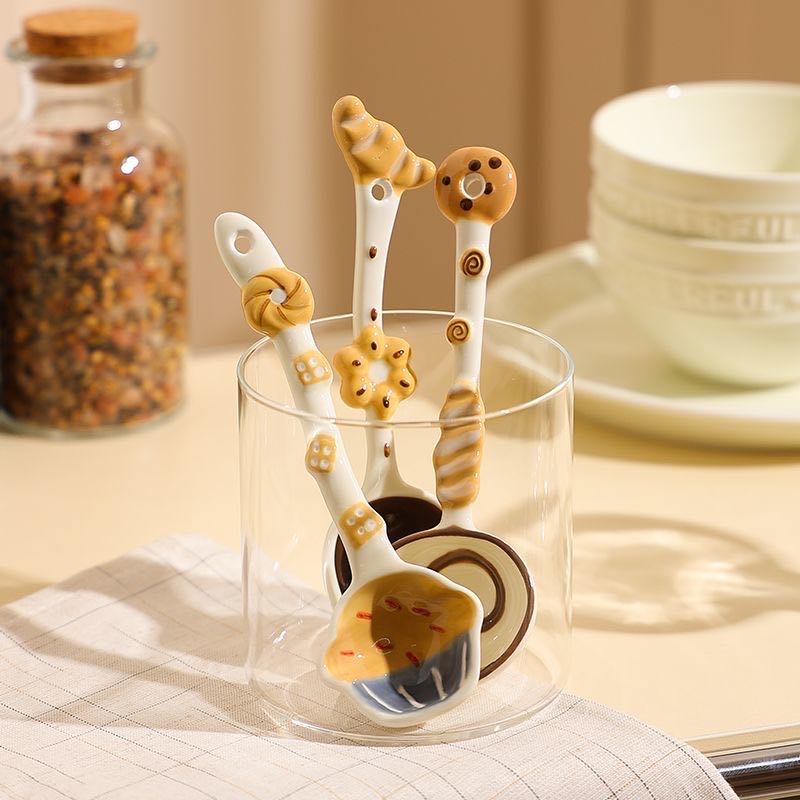 Handcrafted ceramic spoon — bread-shaped handle detail, lead-free glaze, MeowCeramics