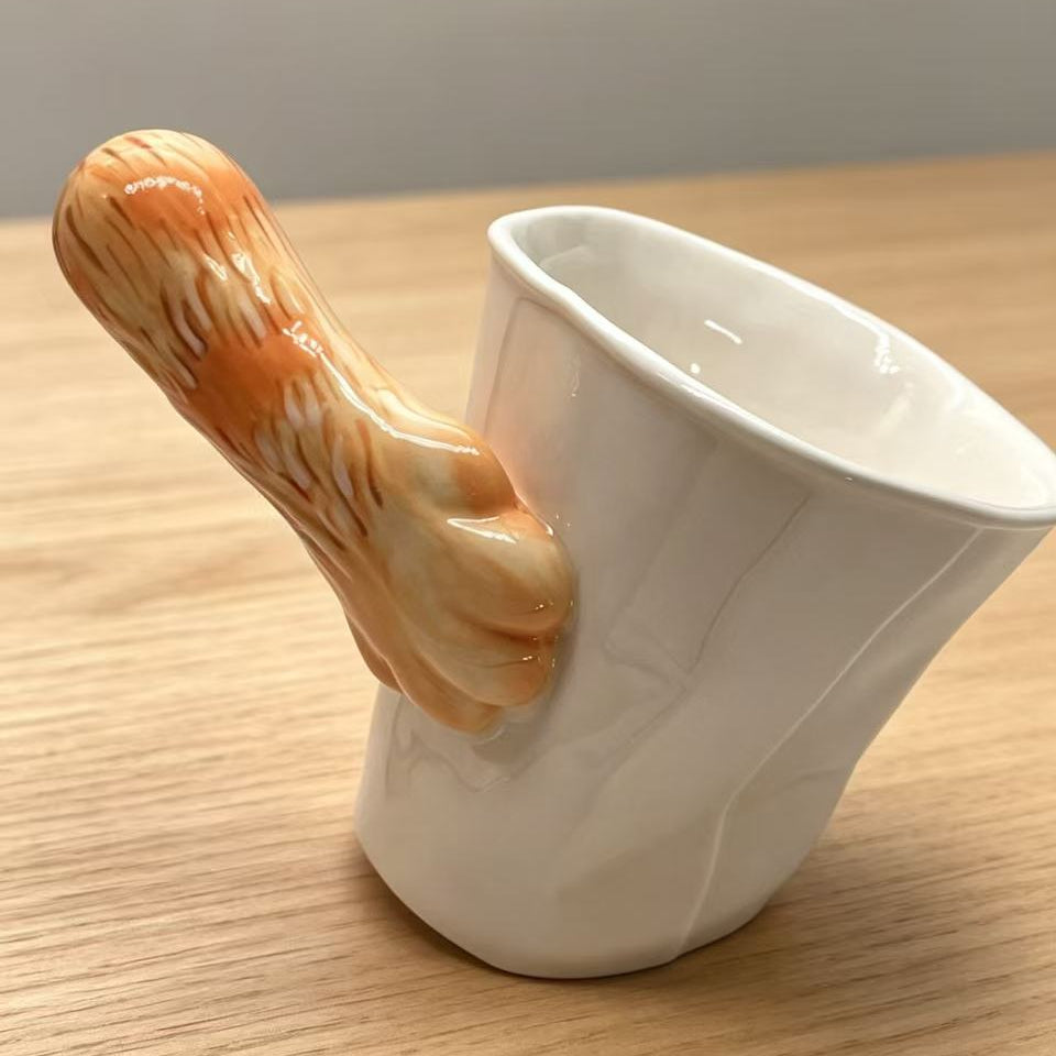 Handmade cat paw tilt mug — Orange style, 250ml ceramic optical illusion mug, MeowCeramics