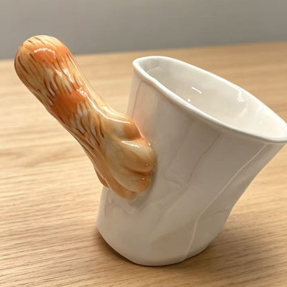Handmade cat paw tilt mug — Orange style, 250ml ceramic optical illusion mug, MeowCeramics