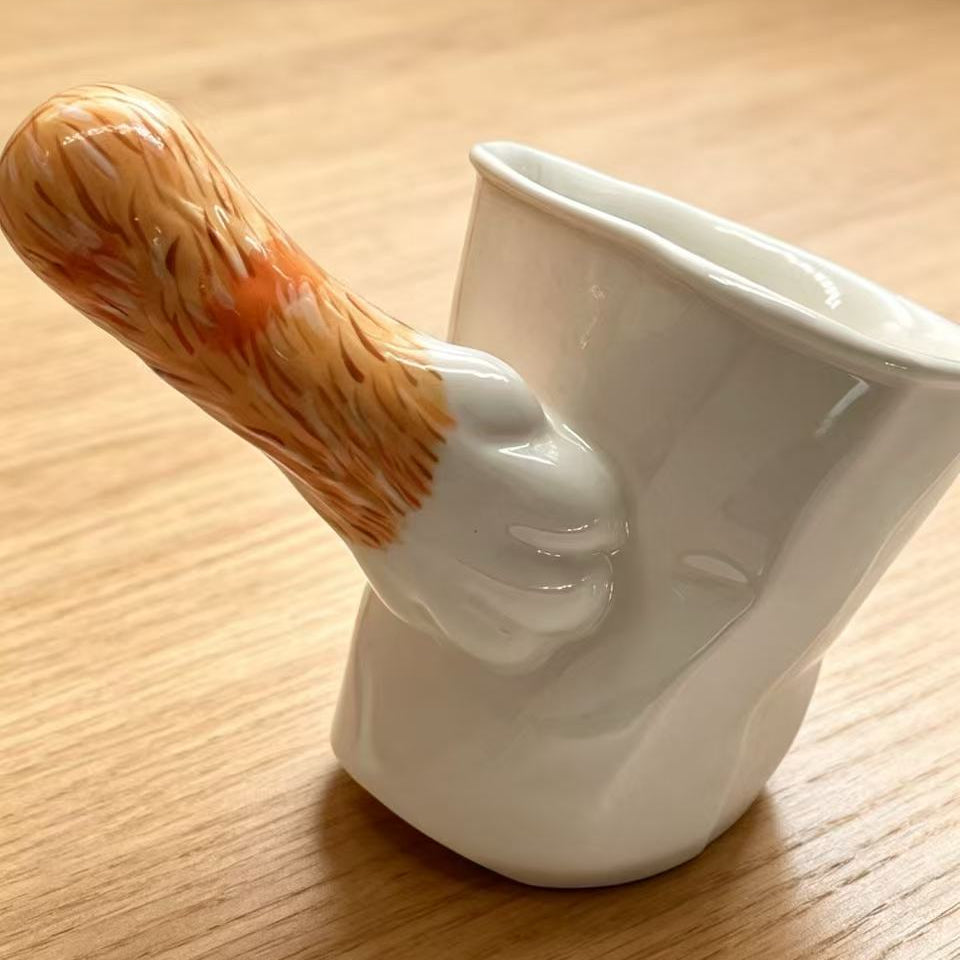 Handmade cat paw tilt mug — Orange & White style, 250ml ceramic optical illusion mug, MeowCeramics