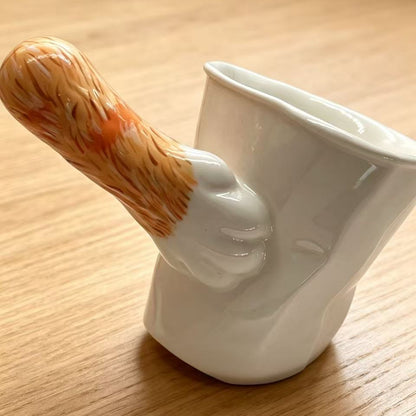 Handmade cat paw tilt mug — Orange & White style, 250ml ceramic optical illusion mug, MeowCeramics