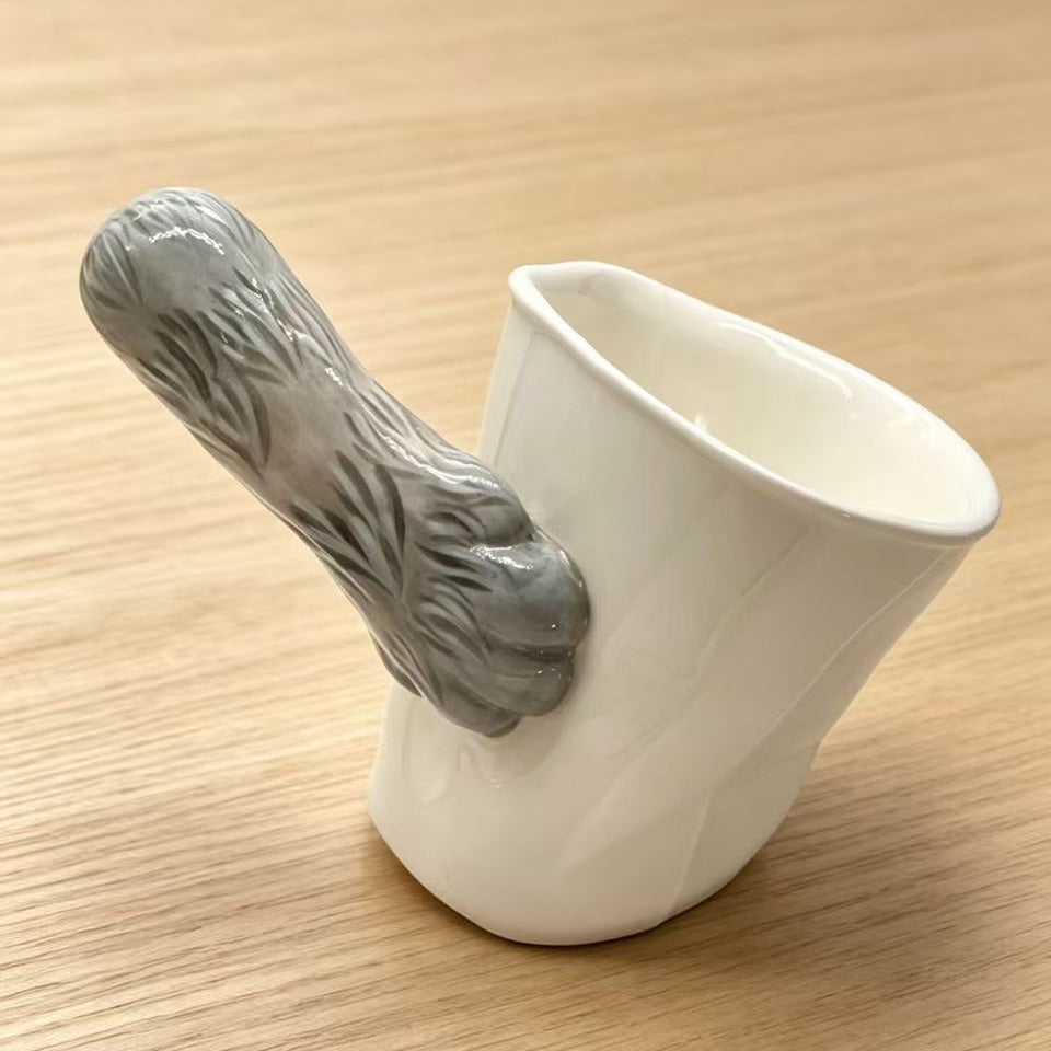 Handmade cat paw tilt mug — Silver style, 250ml ceramic optical illusion mug, MeowCeramics