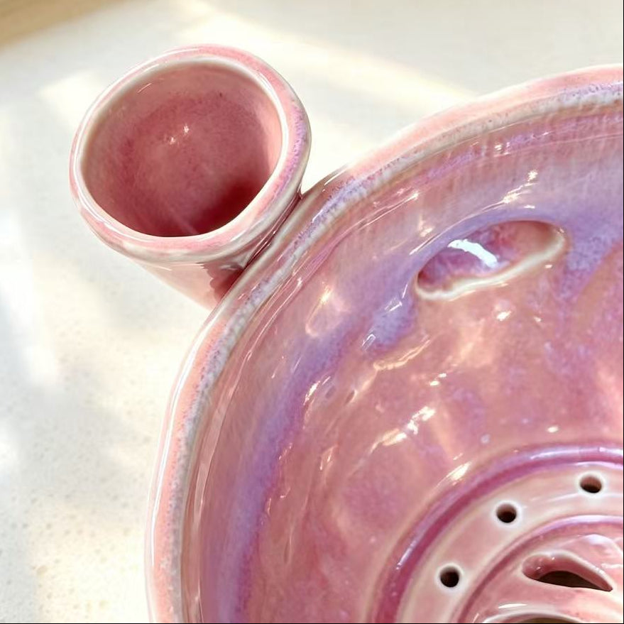 Handmade ceramic swirl berry washing bowl — glaze close-up detail, artisan handmade surface, MeowCeramics