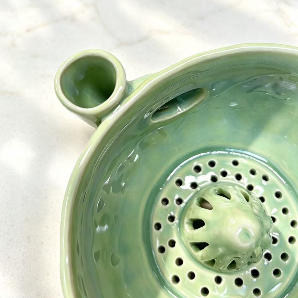 Handmade ceramic swirl berry washing bowl — interior hand-sculpted texture detail, unique handmade finish, MeowCeramics