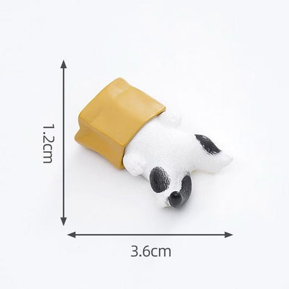 Mini resin Paper Bag Cat figurine — head-first into a paper bag, hand-painted, size reference, MeowCeramics