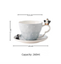 Penguin cup & saucer set 260ml — hand-sculpted 3D penguin, glacial blue & white, size reference, MeowCeramics