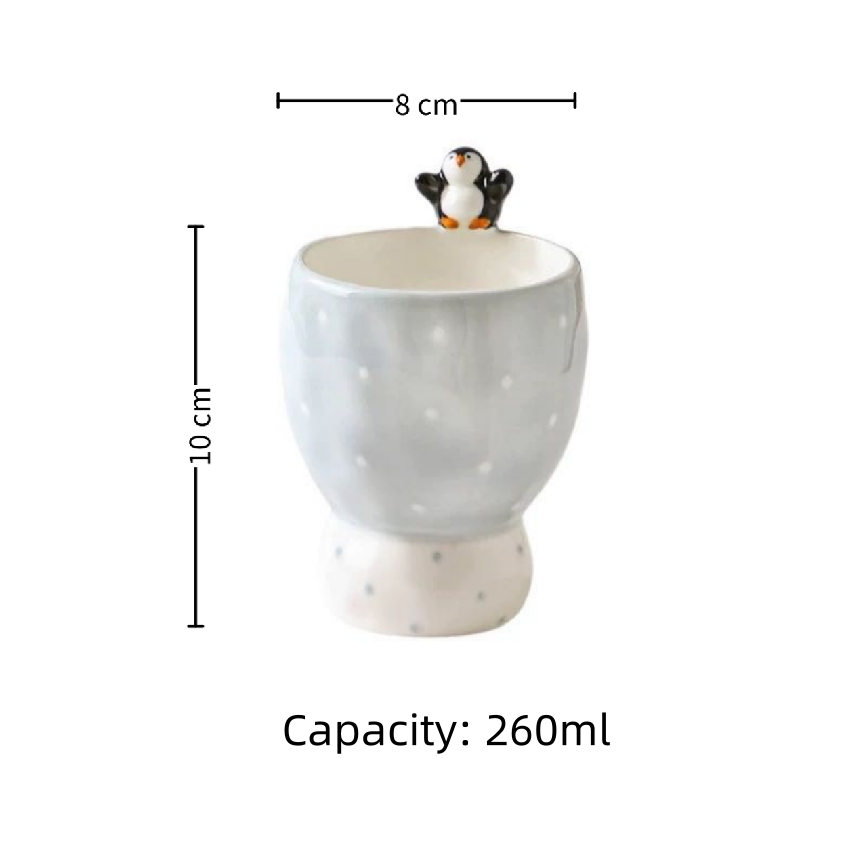 Handled penguin mug blue 260ml — 3D hand-sculpted penguin figure, glacial blue & white, MeowCeramics