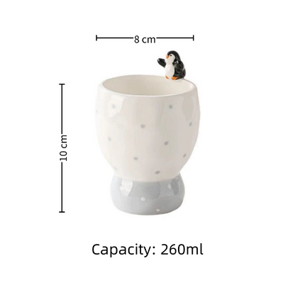 Handled penguin mug white 260ml — 3D hand-sculpted penguin figure, glacial blue & white, MeowCeramics