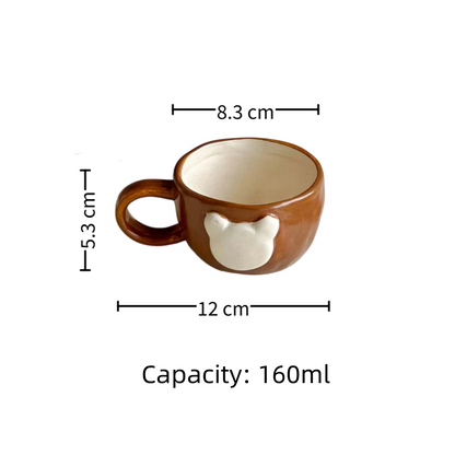 4.76" small bear cup — handmade rough pottery, hand-painted polar bear, size reference, MeowCeramics