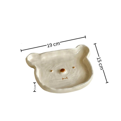 7.6" Yummy Bear plate — handmade rough pottery, hand-painted polar bear, size reference, MeowCeramics