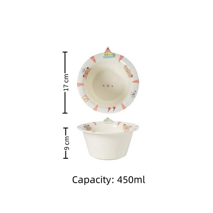 Sweet Heart Bear 6.6" ceramic bowl — underglaze illustration, size reference, MeowCeramics