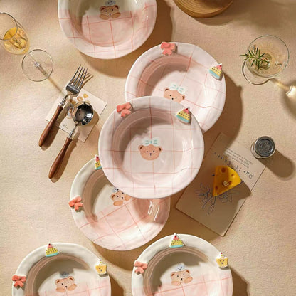 Sweet Heart Bear ceramic tableware — full set styled display, MeowCeramics