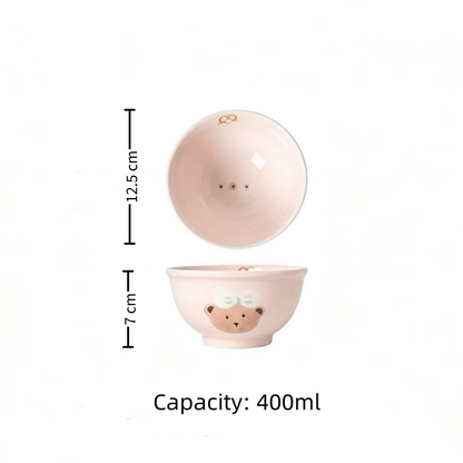 Sweet Heart 5" Bow Bear ceramic bowl — underglaze illustration, size reference, MeowCeramics