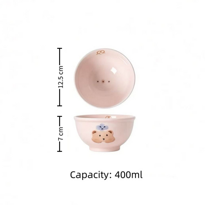 Sweet Heart 5" Chef Bear ceramic bowl — underglaze illustration, size reference, MeowCeramics