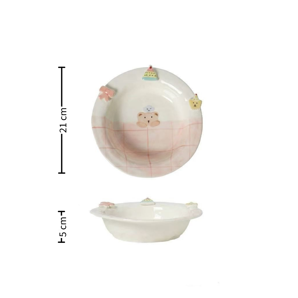 Sweet Heart 8" Chef Bear ceramic plate — underglaze illustration, size reference, MeowCeramics