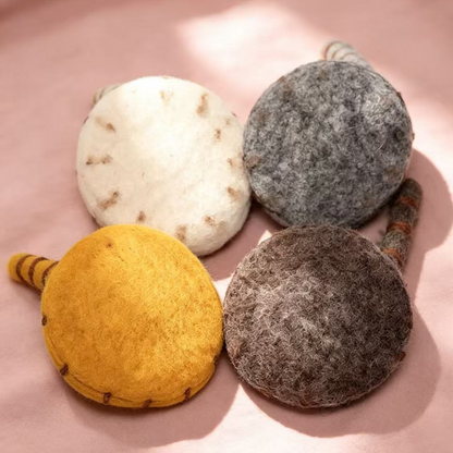 Handmade wool felt cat tail coasters — all 4 colors back view, MeowCeramics